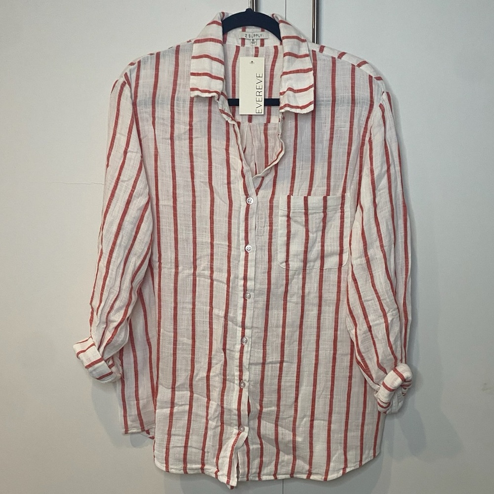 Z Supply Red and White Striped Gauze Casual Shirt - New with tags